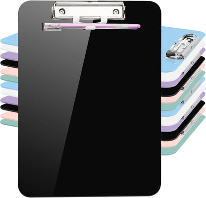 SFLHHDM 1 Pcs Clear Glitter Clipboards, Plastic Clipboard with Pen Holder, Size 8.85 x 12.4 in Shiny Clipboards with Low Profile Clip, Cute Hanging Clipboard for Office School Sparkly Clip Board-Pink