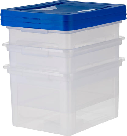 IRIS USA File Box, Plastic File Boxes With Lids, Document Organizer for Letter/Legal File, Document Box, Storage Bin For Hanging Files, Secure Latching Lid Stackable BPA-Free, Clear 35 Qt. 1 Pack