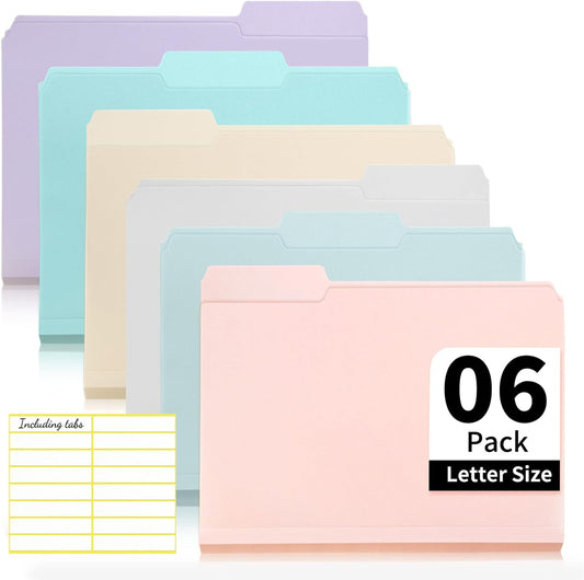 Color Folders 8.5 x 11 Inch, 1/3 Cut Tab File Folders Letter Size, Assorted Colors School Business Office Folders for Document (6 Pack)
