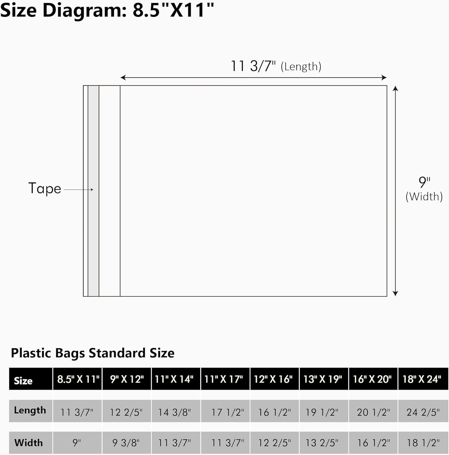 50 Pack Acid-Free Crystal Clear Sleeves Storage Bags for 8.5x11 Art Prints/Pictures/Photos/Framing Mat Mattes (Bag Size: 9"x11 3/7")