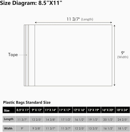 50 Pack Acid-Free Crystal Clear Sleeves Storage Bags for 8.5x11 Art Prints/Pictures/Photos/Framing Mat Mattes (Bag Size: 9"x11 3/7")
