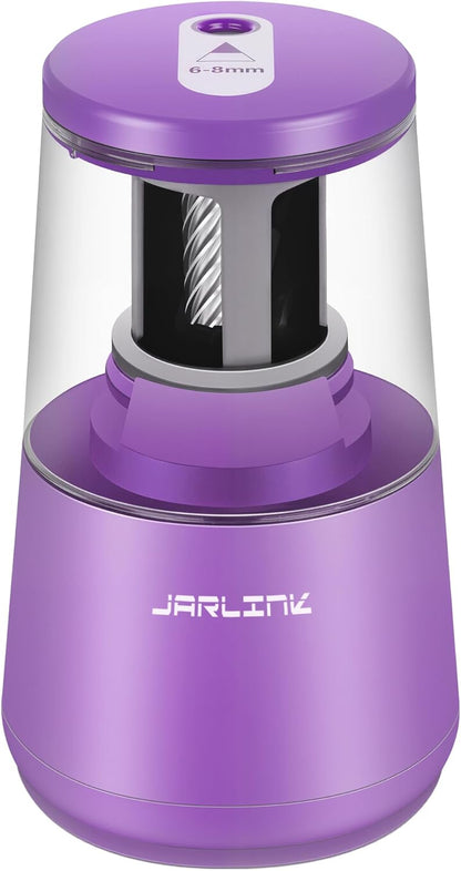 JARLINK Electric Pencil Sharpener, Heavy-Duty Helical Blade to Fast Sharpen, Auto Stop for No.2/Colored Pencils(6-8mm), AC Adapter/Battery Operated in School Classroom/Office/Home (Black)