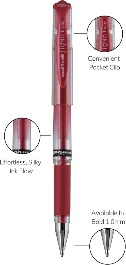 uniball Signo Gel Impact Pens, Bold Point (1.0mm), Metallic Pink Ink, 6 Pens