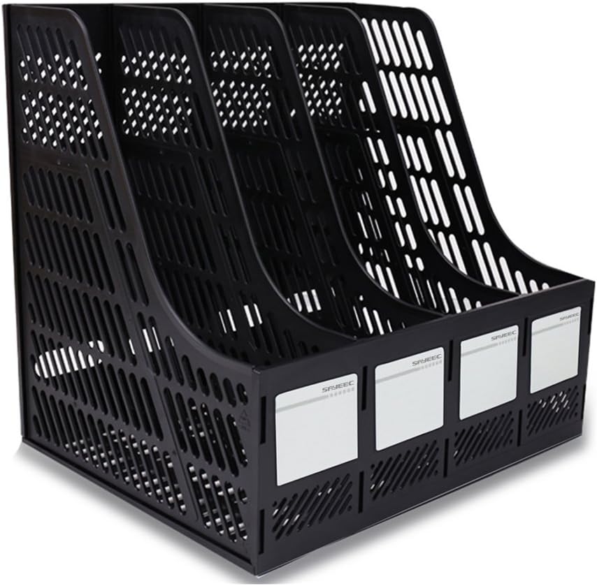 SAYEEC Desktop Magazine Holder Desk File Organizer 4 Compartments Vertical File Dividers Book Holder Frames Document Cabinet Rack Storage Organizer Box for Home Office School Black