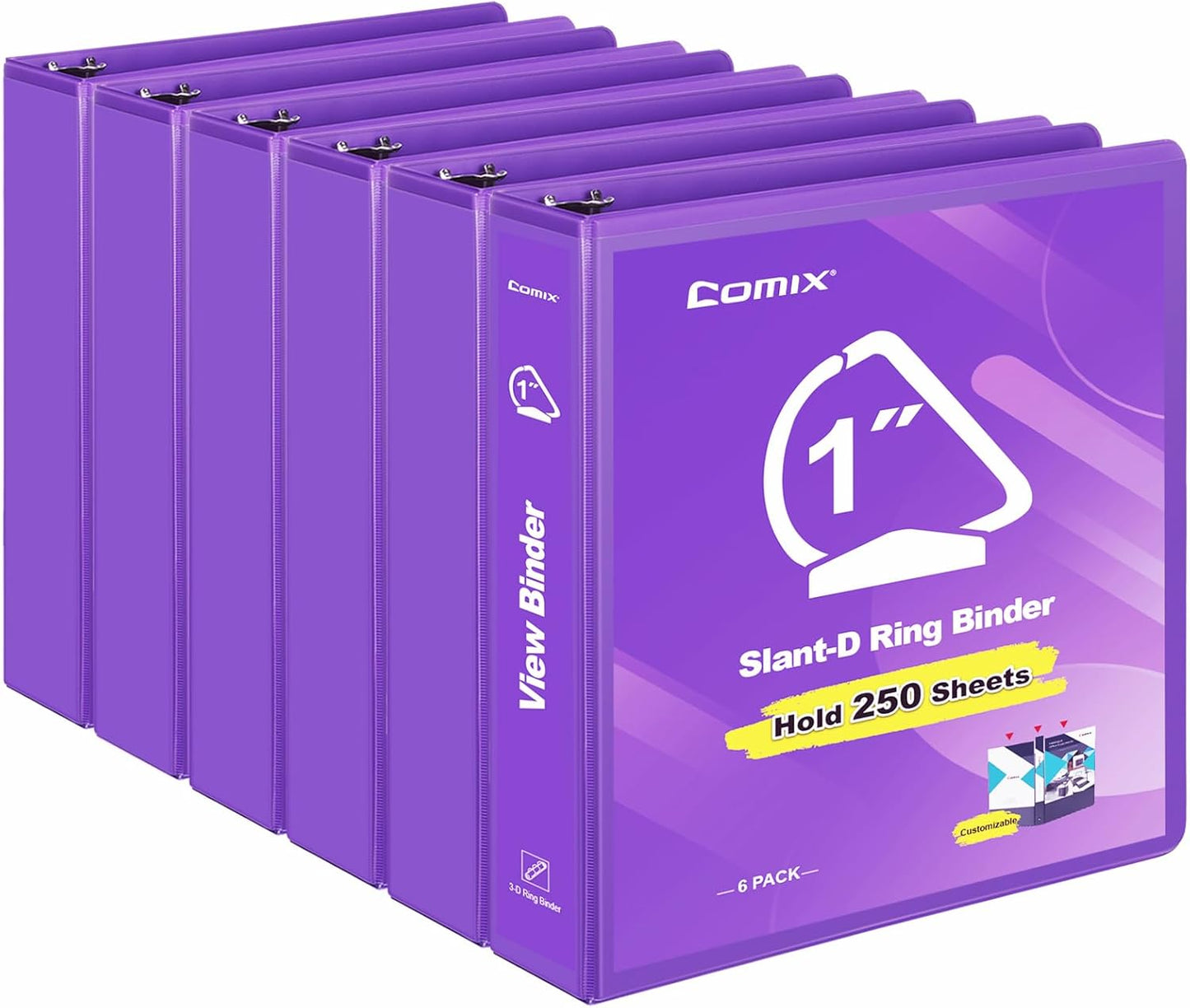 COMIX Sturdy 1 Inch Binders 3 Ring with Clear View Cover, 1" Slant-D Ring View Binder Holds 225 Sheets of US Letter Size Paper, 6 Pack (Green)
