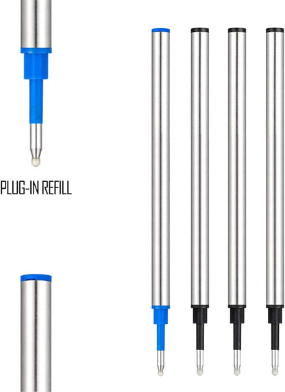 DunBong Rollerball Pen Refills, Roller Ball Fine Point 0.5mm, Red Ink Refill Pack of 5 - Replaceable Ballpoint Pen Refills Medium Point (Black)