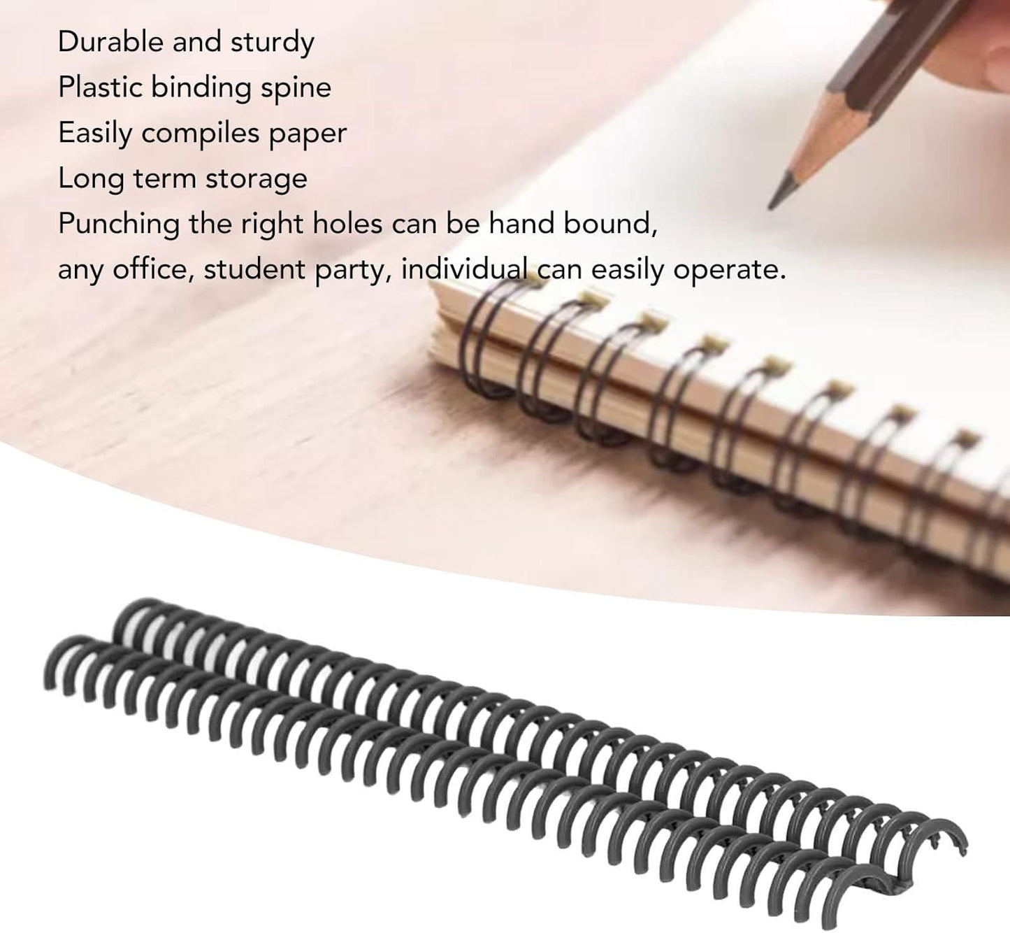 10 Pcs 15mm/0.59 in Binding Coils 32 Loop Spine for Books, Plastic Binding Rings for Manual Binding Machine, Wire Coils for Report Covers, Documents, Presentations, DIY Projects(Black)
