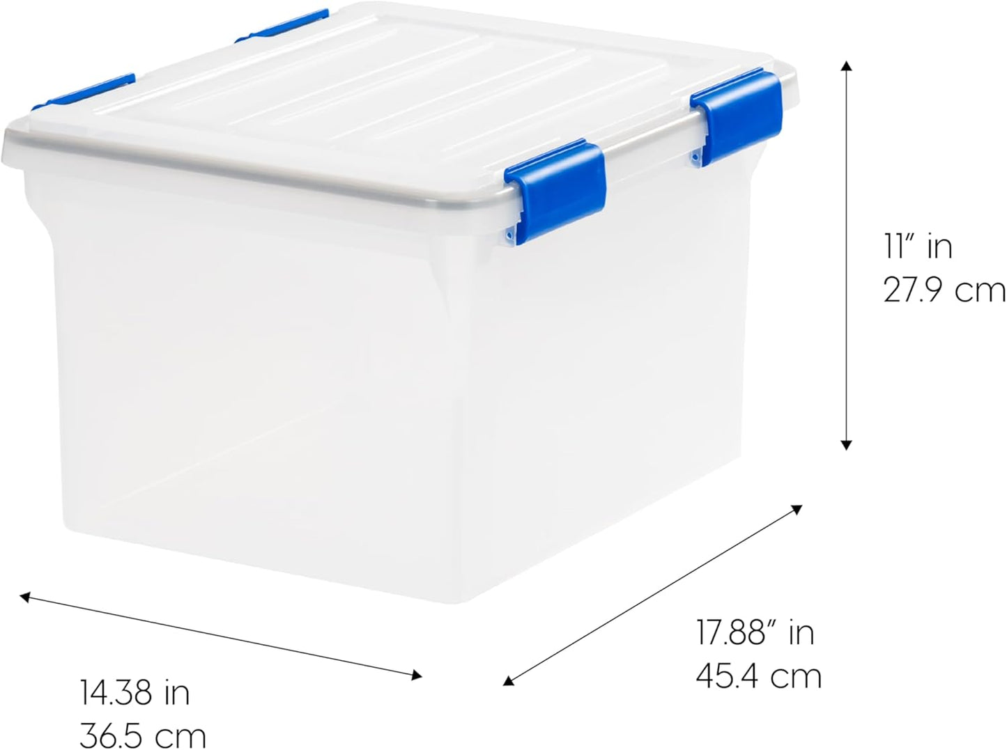 IRIS USA File Box, File Organizer w/Hinged Split Lid for Letter File, Important Document Box, Plastic Storage Filing Bin for Moving, Stackable Nestable Portable, Pearl 44 Qt. 4 Pack