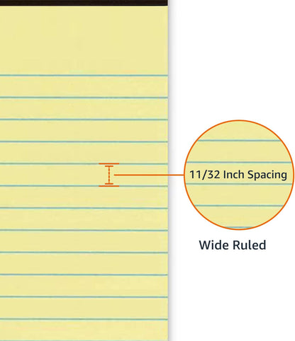 Amazon Basics Wide Ruled Lined Writing Note Pads with Sturdy Back, 8.5" x 11.75", Multicolor, 6-Pack, 300 Sheets, Perforated