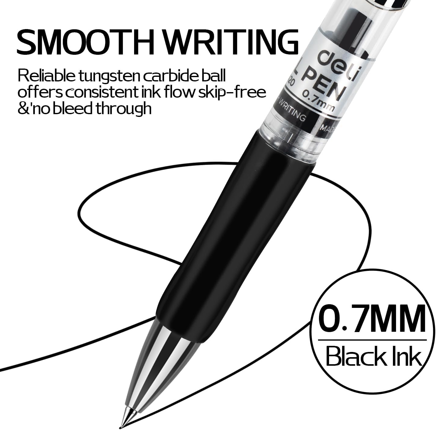 deli Gel Pens, 50 Pcs Retractable Pens Black Ink, Medium Point Pen 0.7mm, Smooth Writing, Fast Dry, No Bleed for Journaling Note Taking, Home School Office Supplies