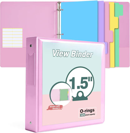 3 Ring Binder 1.5 inch，Cute Binder Organizer with 5 Tab Dividers Fits 175 Sheets of 8.5x11 Paper,Customizable Clear Cover with Inside Pockets,Aesthetic 1.5" Three Ring Binders for School Office,Purple