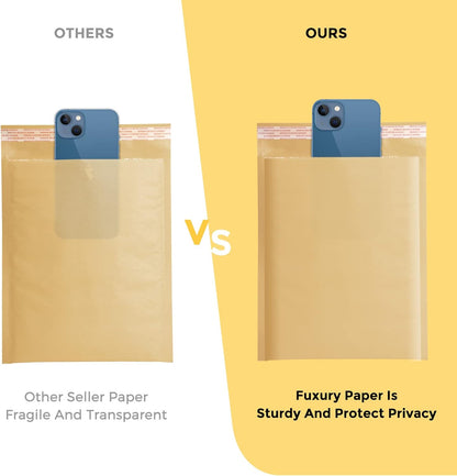 Fuxury Kraft Bubble Mailer 4x8” 50Pack Padded Envelopes Usable Size 4x7" Strong Adhesion Thick Bubble Envelopes Waterproof Cushioned Bubble Mailers Packaging for Small Business #000 Yellow