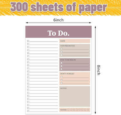 Spakon 300 Sheets Daily to Do List Notepad Notebook Library Card to Do Planner Checklist Memo Writing Pad Schedule Reminder Office Homework Planner for Task, 6" x 8(Retro,Beige)