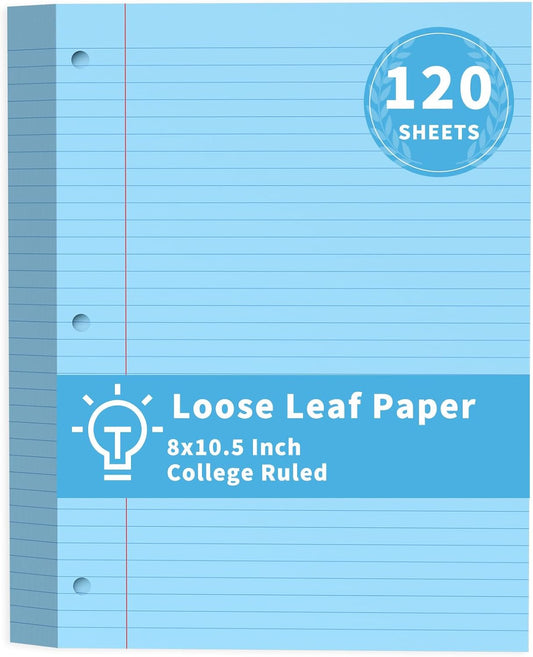 Loose Leaf Paper 8" x 10.5" Colored Filler Paper 120 Sheets 3 Hole Punched Lined Paper 8 X 10.5 College Ruled Notebook Paper for 3-Ring Binders Notepad Writing Note Pads for Home,Office,School Supplie
