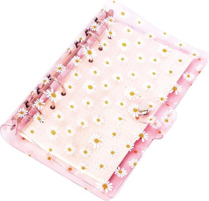 A6 A5 6-Holes Colorful PVC Cover Round Ring View Binder with Snap Button Closure File Folder for Loose Leaf Sheet Protectors Notebook Refill (Pink Daisy, A5 Mini Set) - Colors A