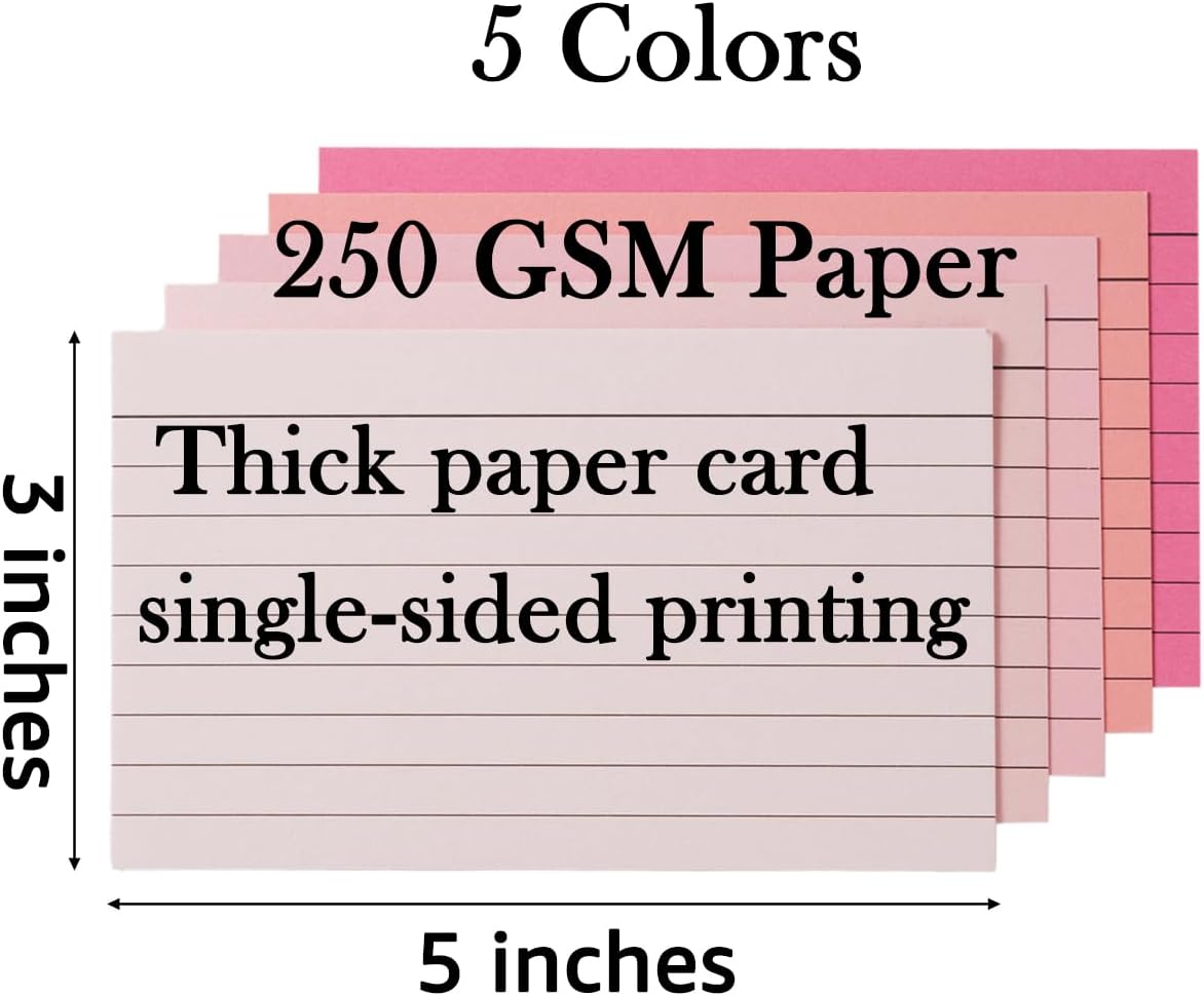 100 Sheets 3x5 Colored Ruled Note Cards Index Cards, 250 GSM Heavy Flashcards, 5 Brown