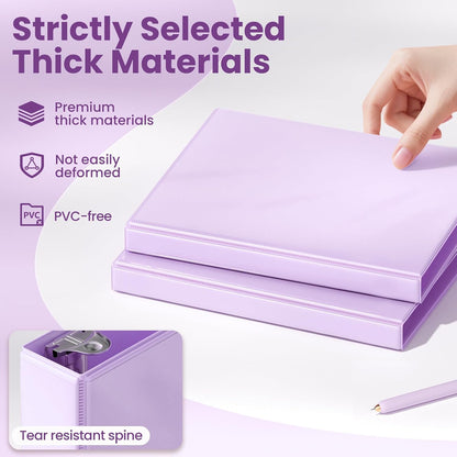 SUNEE 3 Ring Binder 2 Inch, Clear View Binder Three Ring PVC-Free (Fit 8.5x11 Inches) for School or Office Supplies, Light Purple, 1 Pack