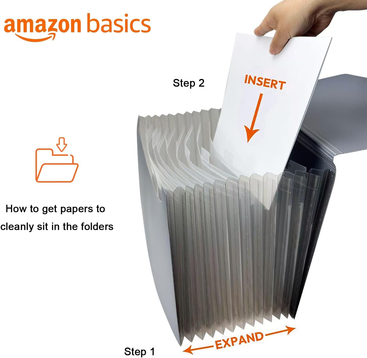 Amazon Basics Expanding Organizer File Folder for Documents, Letter Size, 13 Pockets, Waterproof, Black & Gray, 2-Pack