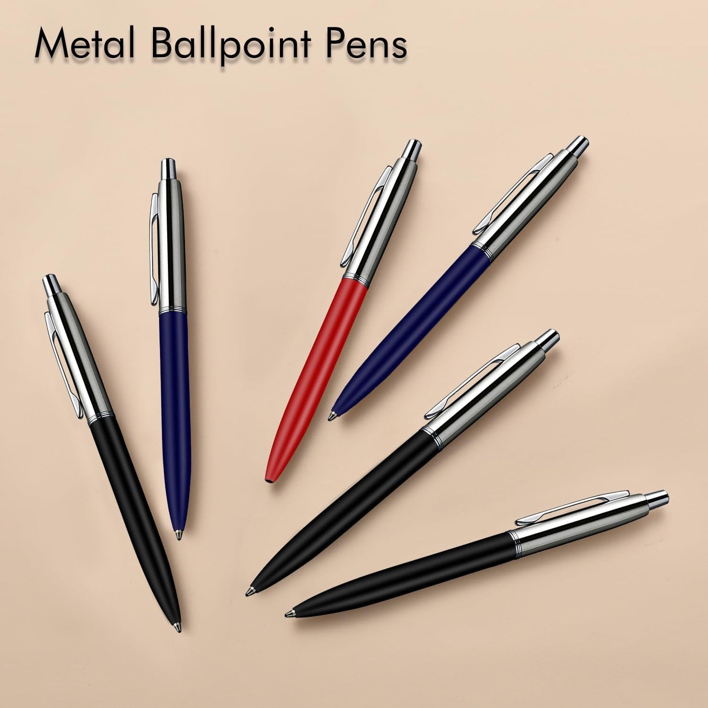 ChaoQ 3 Pcs Retractable Metal Ballpoint Pens, for Gift, Business, Office, 1.0mm Medium Point Black Ink, 6 Extras Replaceable Metal Refills - Stainess Steel