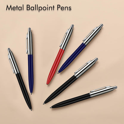 ChaoQ 3 Pcs Retractable Metal Ballpoint Pens, for Gift, Business, Office, 1.0mm Medium Point Black Ink, 6 Extras Replaceable Metal Refills - Stainess Steel