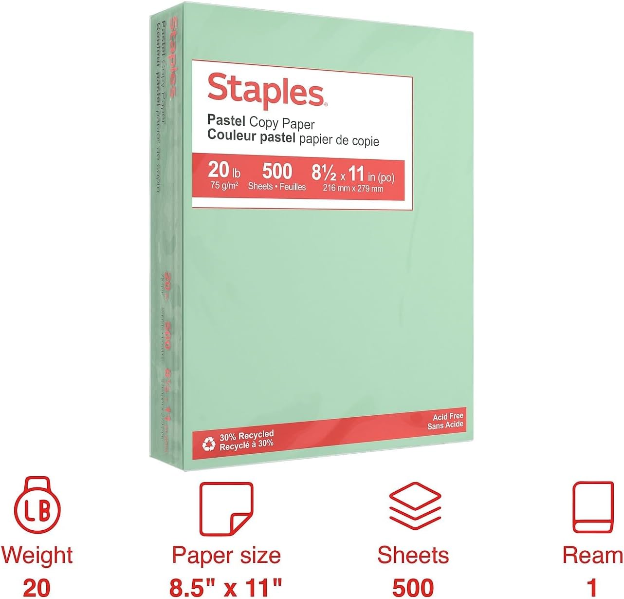 Staples Pastel Colored Copy Paper 8 1/2-Inch x 11-Inch Pink 500/Ream, For Office, School & Home