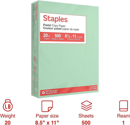 Staples Pastel Colored Copy Paper 8 1/2-Inch x 11-Inch Pink 500/Ream, For Office, School & Home