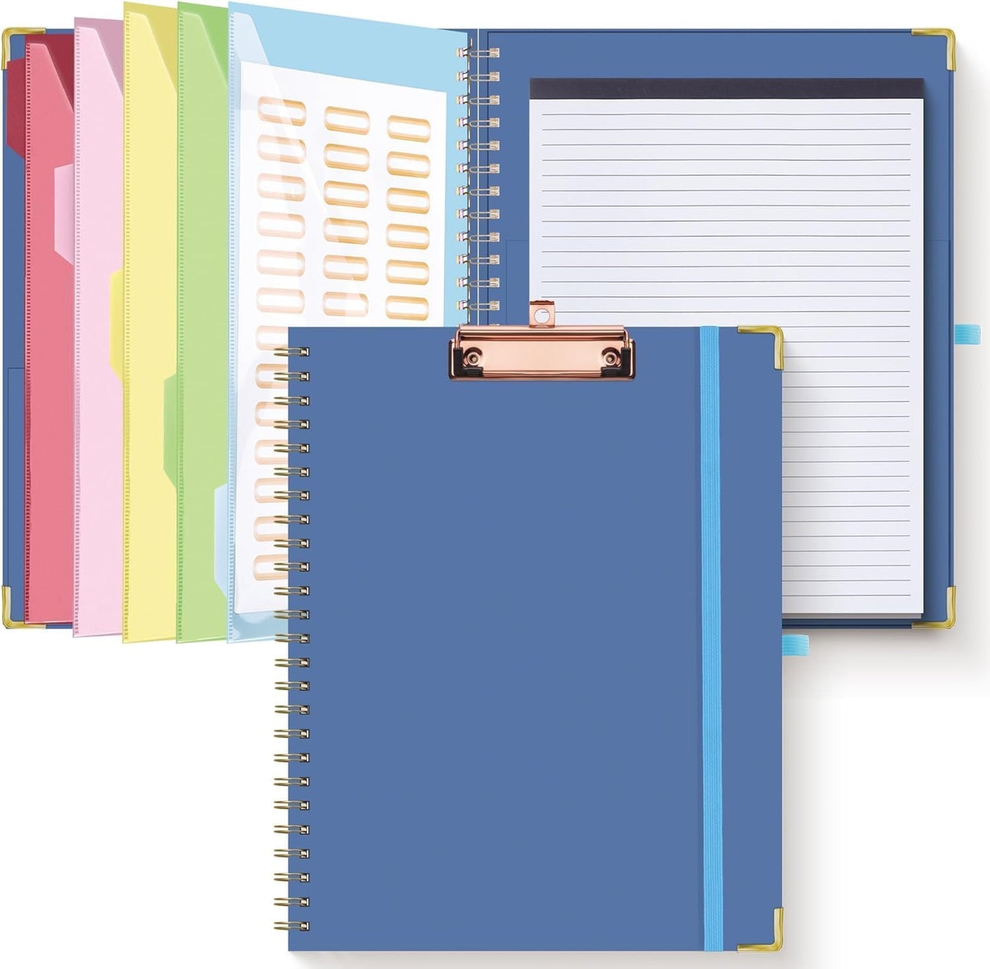 HAUTOCO Clipboard Folio with Refillable Notepad for Letter Size (11" x 8.5"), 5 Dividers with 10 Pockets, Elastic Pen Holder and File Folder Labels, Spiral Nurse Clipboard Artboard(Green)