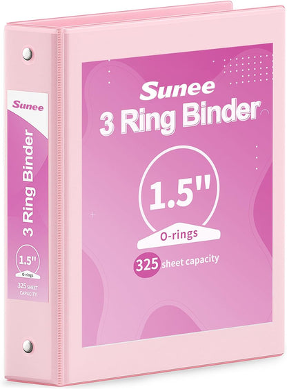 SUNEE 3 Ring Binder 3 Inch 1 Pack, Clear View Binder Three Ring PVC-Free (Fit 8.5x11 Inches) for School or Office Supplies, Pink