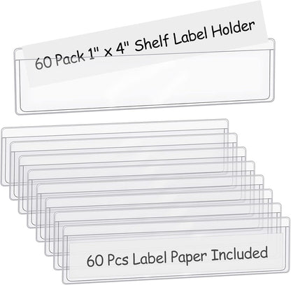 36 Pack 3" x 5" Index Card Holder Adhesive Plastic Label Holders Clear Tote Bag Labels Stickers for Organizing Storage Bins Library Card Shelves