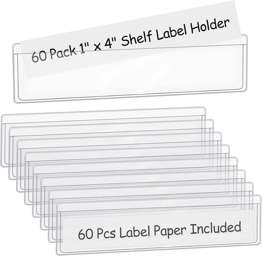 36 Pack 3" x 5" Index Card Holder Adhesive Plastic Label Holders Clear Tote Bag Labels Stickers for Organizing Storage Bins Library Card Shelves