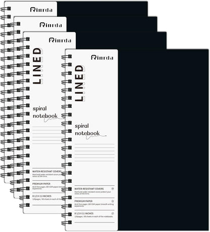 Large Lined Notebook Spiral Notebook 8.5" x 11"-4 Pack LINED Notebook 7mm Ruled Hardcover Notebook 120 Pages 100 GSM Thick Paper Notebook Hardcover Journal for School, Office,Study and Notes