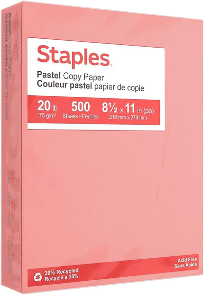 Staples Pastel Colored Copy Paper 8 1/2-Inch x 11-Inch Pink 500/Ream, For Office, School & Home