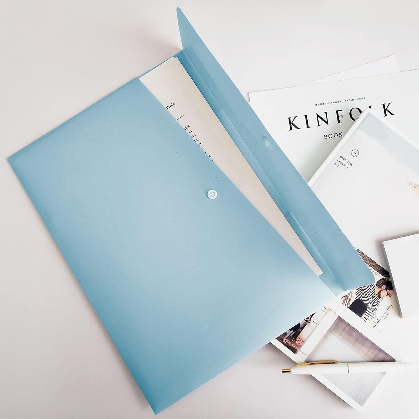 VANRA Poly File Folders Letter Size File Jackets Organizer Plastic Envelope A4 Flat Document Holder with Snap Button Closure (Pastel Blue, Pack of 5)