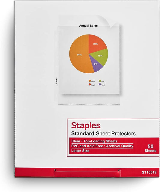 Staples Sheet Protectors, 8.5" x 11" – Top-Loading Clear Page Protectors, 2.4 Mil Standard Weight, 200-Pack