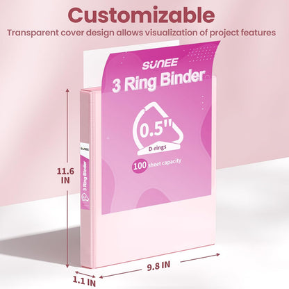 SUNEE 3 Ring Binder 2 Inch, Clear View Binder Three Ring PVC-Free (Fit 8.5x11 Inches) for School or Office Supplies, Light Purple, 1 Pack