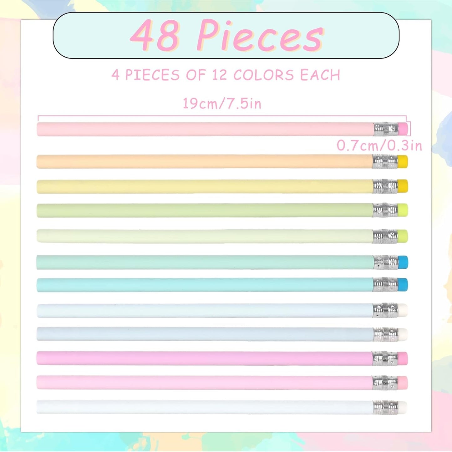Whaline 48Pcs Colorful Pencils with Erasers Back to School Rainbow Color Wooden Pencil Unsharpened Writing Drawing Pencil for Students Graduation School Office Stationery Gift
