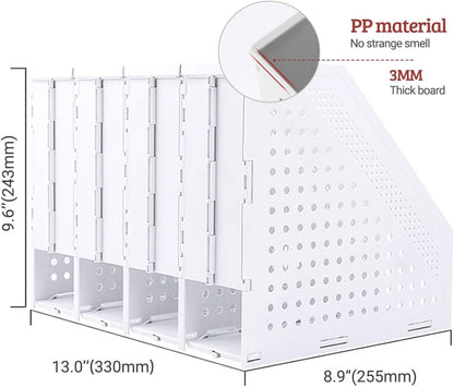 SAYEEC 1Pcs Collapsible Plastic Magazine File Holder Vertical Binder Storage Organizer for Desk Sturdy Upright Desktop Magazine Organizer Folder Rack for Office School Home (3 Compartments, Gray)