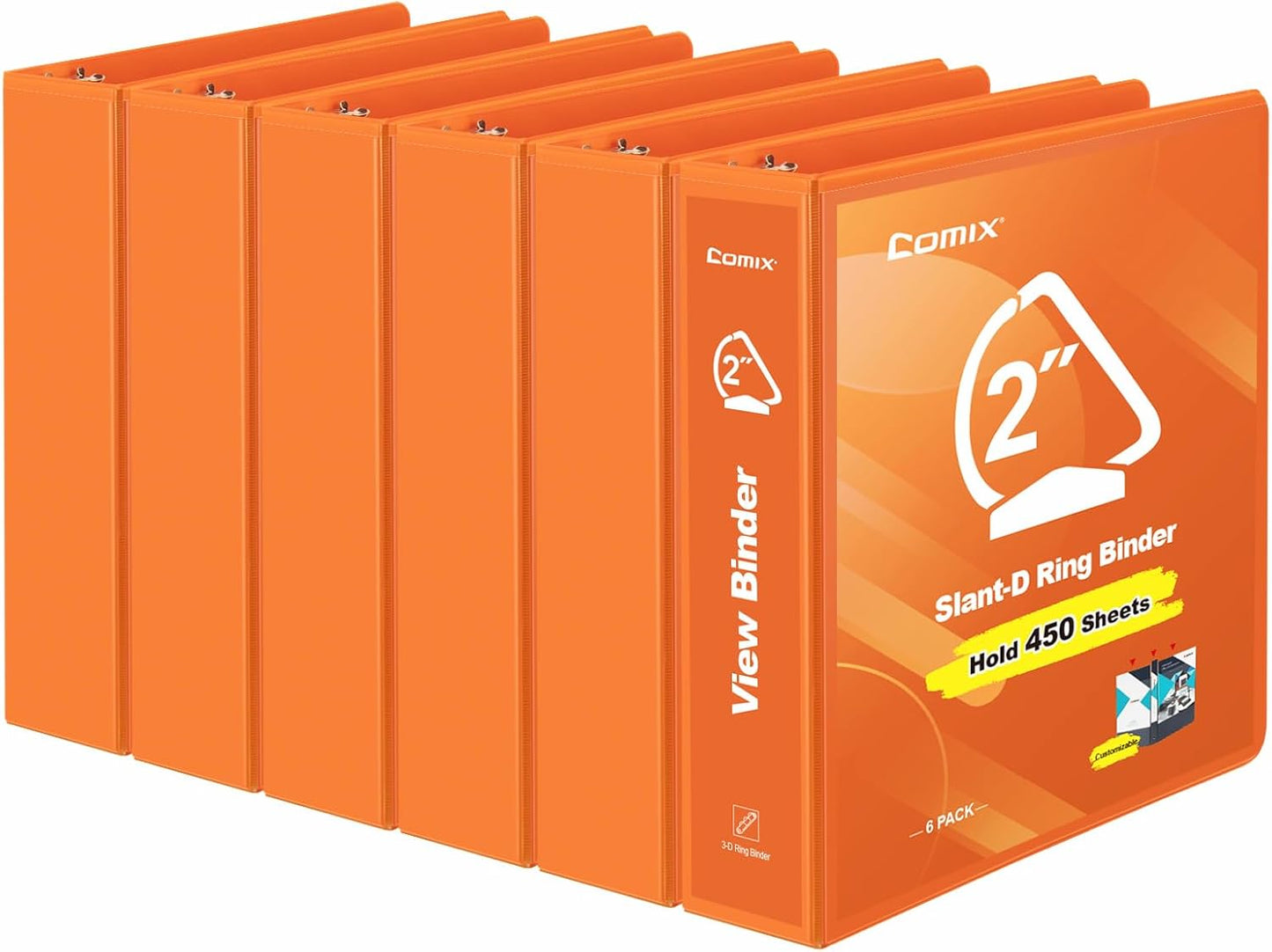 COMIX Sturdy 1 Inch Binders 3 Ring with Clear View Cover, 1" Slant-D Ring View Binder Holds 225 Sheets of US Letter Size Paper, 6 Pack (Green)