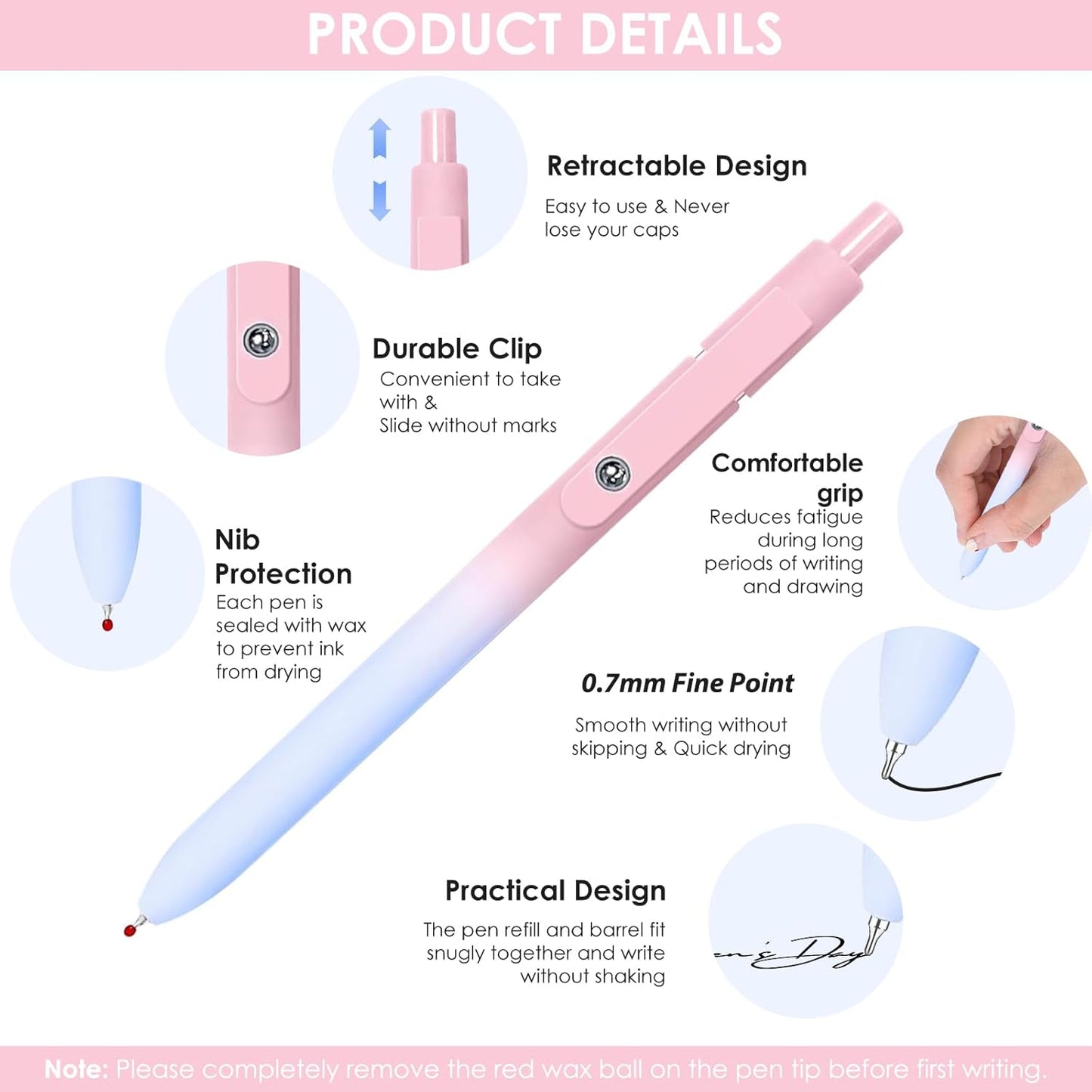 Donyang Gel Pens, 7pcs 0.5mm Black Ink Pens Quick Dry Fine Point Smooth Writing Pens for Journaling Note Taking, Cute Nurse Teacher Work Desk Accessories Office School Supplies Gifts for Women Men