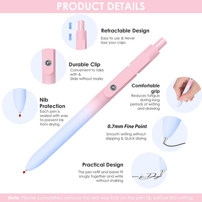 Donyang Gel Pens, 7pcs 0.5mm Black Ink Pens Quick Dry Fine Point Smooth Writing Pens for Journaling Note Taking, Cute Nurse Teacher Work Desk Accessories Office School Supplies Gifts for Women Men