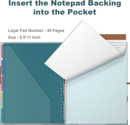Hongri Clipboard Folio with Refillable Lined Notepad, 8.5 x 11 Folders with Storage 10 Pockets, Spiral Portfolio, Size 12.8X 9.7 in, Office & School Supplies, Skeleton