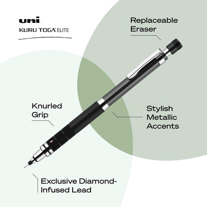 uniball Kuru Toga Elite Mechanical Pencil Starter Kit, 0.5mm, HB #2, Silver Barrel, 1 Pack