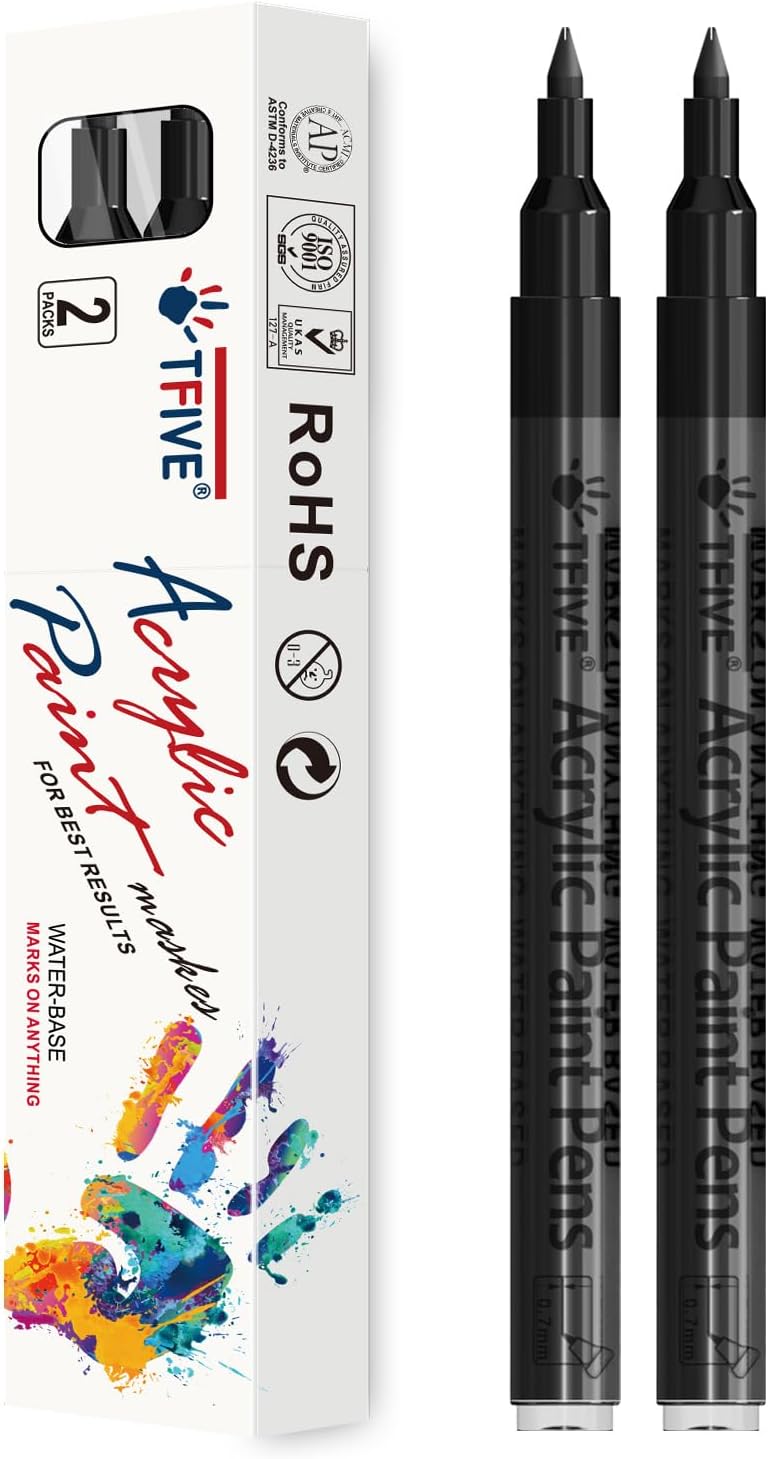 TFIVE White Paint Marker Paint Pens - 2 Pack Acrylic Permanent Marker, 0.7mm Extra Fine Tip Paint Pen for Art Projects, Drawing, Rock Painting, Ceramic, Glass, Wood, Plastic, Metal, Canvas DIY Crafts