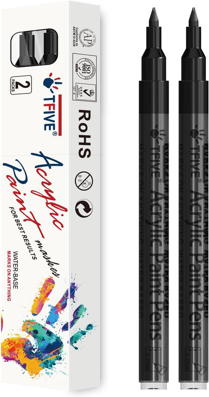 TFIVE White Paint Marker Paint Pens - 2 Pack Acrylic Permanent Marker, 0.7mm Extra Fine Tip Paint Pen for Art Projects, Drawing, Rock Painting, Ceramic, Glass, Wood, Plastic, Metal, Canvas DIY Crafts