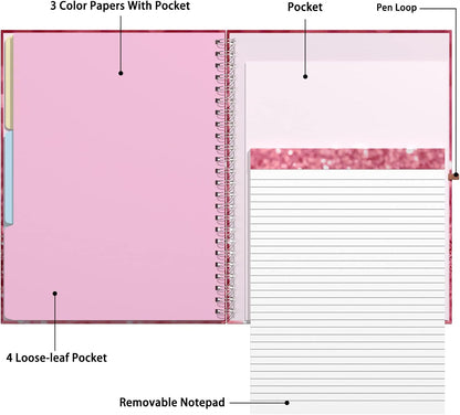 Rimilak Spiral Clipboards Folio with Refillable Lined Notepad, 14.5 x 9.8 In, Hardcover Cover with 5 Interior Pockets, Elastic Band and Pen Loop Series. Cute Stylish Clipfolio, Daisy Flower