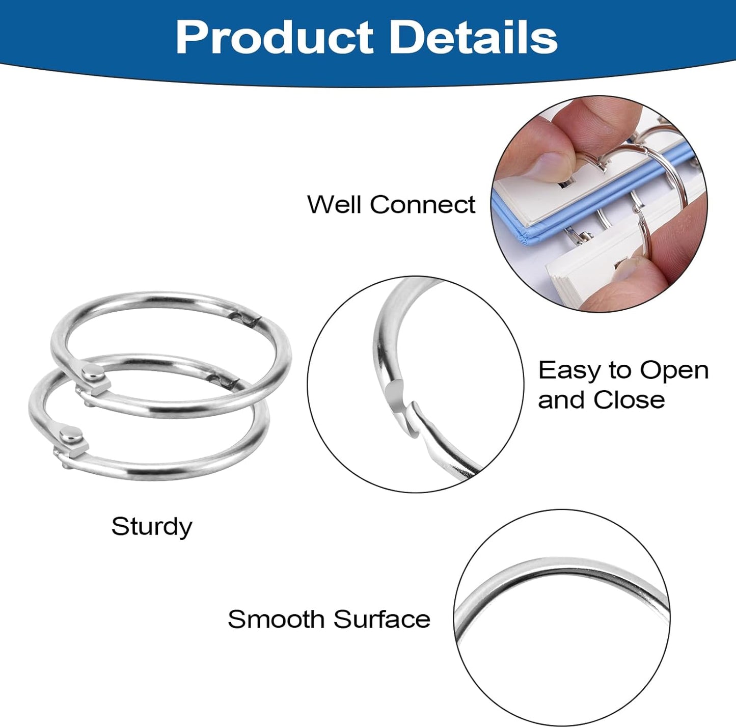 Decymis 50 Pack Binder Rings 1 Inch, Loose Leaf Binder Rings for Index Cards, Metal Steel Paper Rings, Small Binder Rings, Office Metal Book Rings, Sturdy Binder Rings, Keychain Key Rings Metal