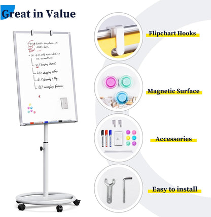 maxtek Mobile Dry Erase Board – 40x28 inches Magnetic Portable Whiteboard Stand Easel White Board Flipchart Easel Board with 25 Sheets Paper Pad for School Supplies