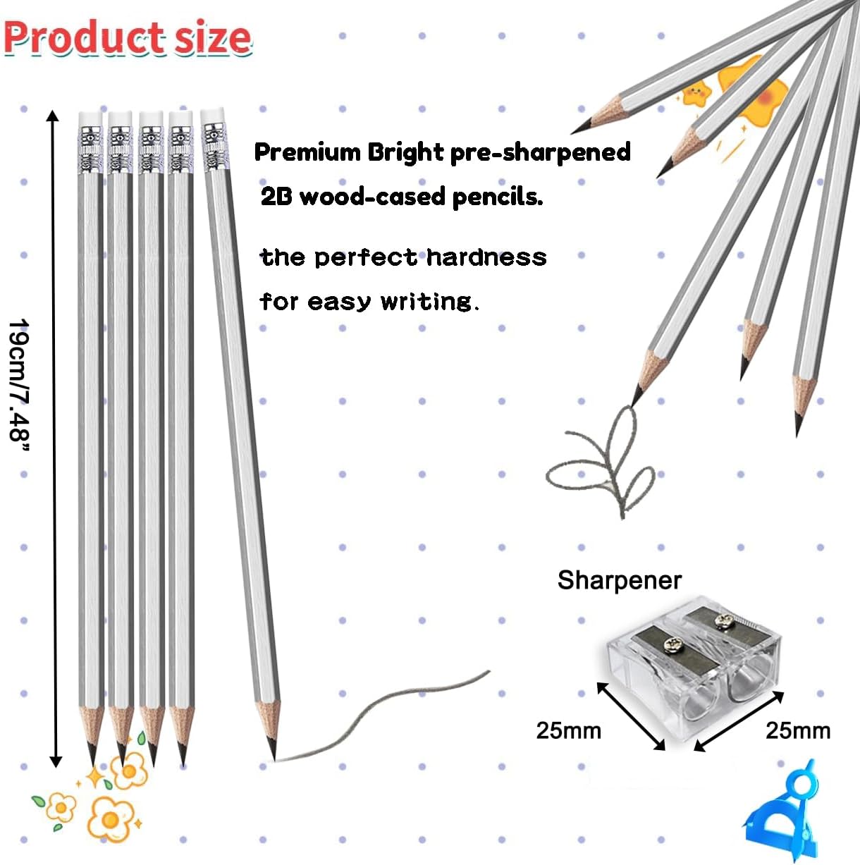 Adhere 25pcs Woodcase Pencils with Eraser Premium Pre-Sharpened Hexagon Graphite 2B pencils ideal for home, office writing including a Free Sharpener(Pink・25pcs)