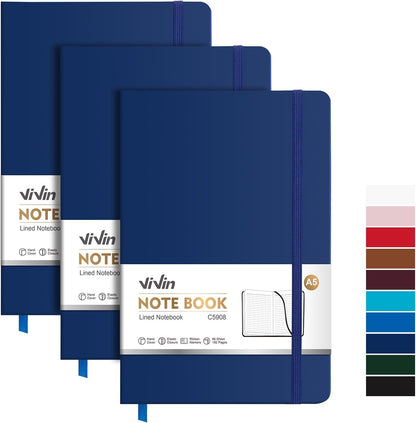 ViVin Lined Journal Notebooks for Work, 192 Pages, Medium 5.5 x 8.3 inch, College Ruled, A5 Hardcover Journaling Notebooks for Writing, 8 Pack Bulk,Black