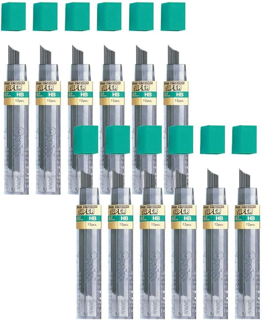 Pentel Super Hi-Polymer Lead Refill, (0.9mm) Thick, HB, 180 Pieces of Lead, 12 Tubes of Lead (50-9-HB)